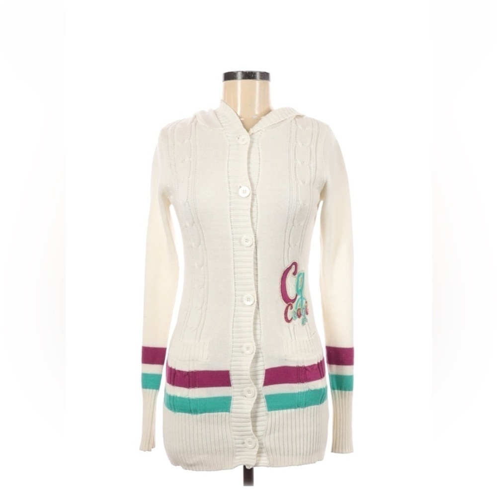 Coogi button down cable knit hooded cardigan